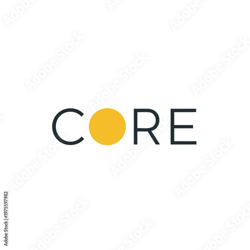 Minimal Core logo design with yellow circle, modern typography and clean branding concept.