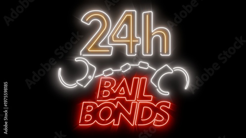Fotografía 24h bail bonds vibrant glowing neon sign on black background for easy blending
