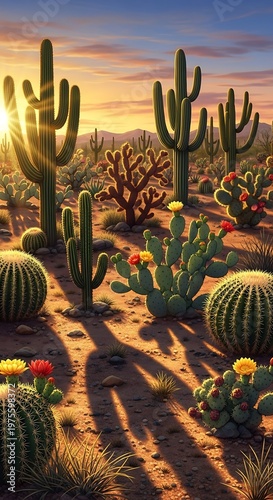 Obraz w ramie Desert Sunset Cacti.
