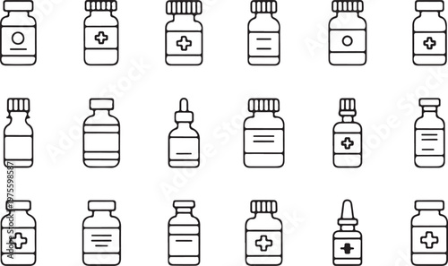 A collection of various medicine bottles and vials