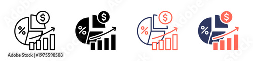 profit margin icon set multiple style collection