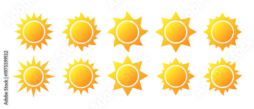 Set of 10 simple Suns - sunny sun sunlight solar heat weather temperature icon set symbol vector collection	