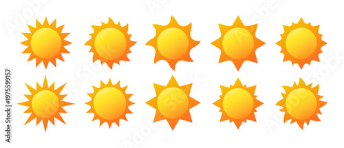 Set of 10 simple Suns - sunny sun sunlight solar heat weather temperature icon set symbol vector collection	