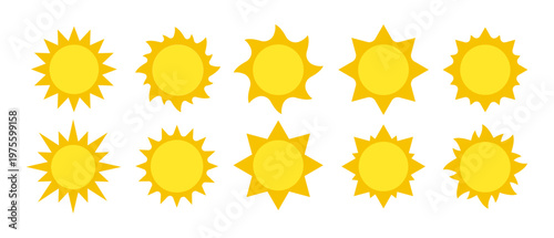 Set of 10 simple Suns - sunny sun sunlight solar heat weather temperature icon set symbol vector collection	
