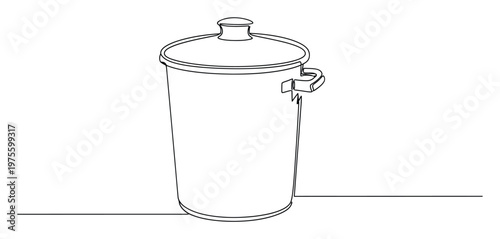 Continuous line drawing of a cooking pot with a lid, featuring a minimalist single stroke design, perfect for kitchenrelated content, culinary blogs, recipe websites, or food preparation