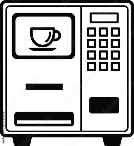 Coffee vending machine icon featuring a hot cup symbol and selection buttons flat vector illustration isolated on white background for office and breakroom design.