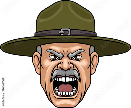 An angry drill instructor or sergeant bootcamp army soldier cartoon character