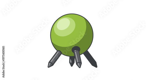 A green spherical object with four sharp spikes protruding from its base, depicted against a white background.
