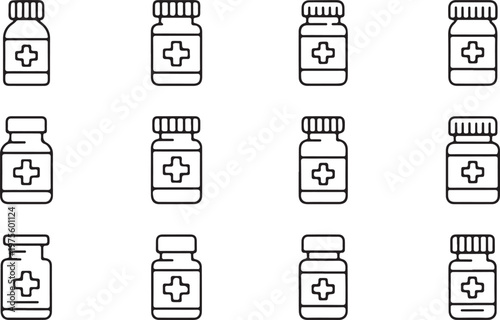 A group of medicine bottles with a cross on them