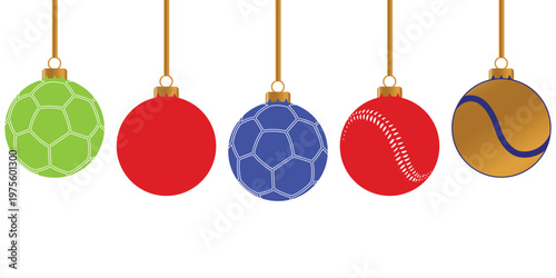 soccer Christmas balls ornament hanging from gold strings