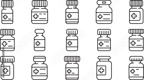 A collection of medicine bottles with a cross on them
