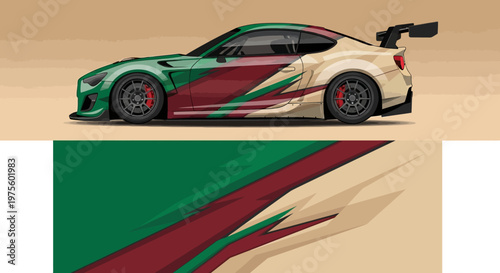 Green race car with Italian flag-inspired livery showcased against a neutral studio background.