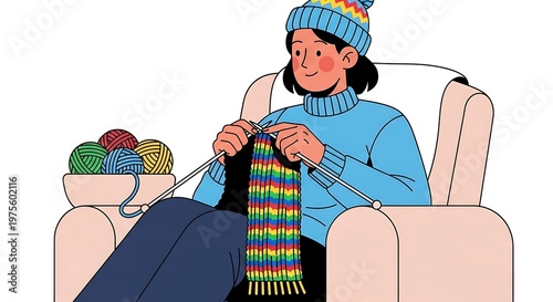 Woman Knitting Scarf. (3)