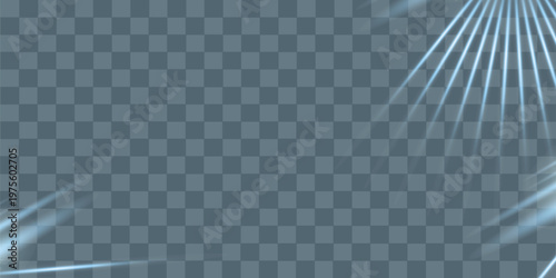 Abstract blue light rays PNG effect with glare and sparkles on dark background. Vector 10 EPS