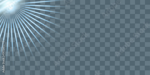 Abstract blue light rays PNG effect with glare and sparkles on dark background. Vector 10 EPS