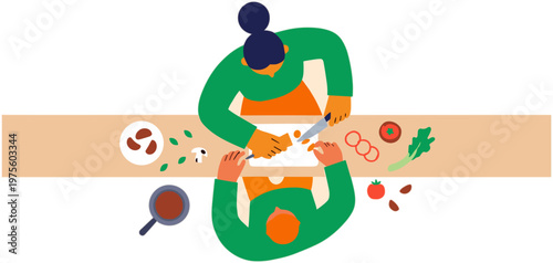 Illustration of people enjoying food and sports equipment outdoors together