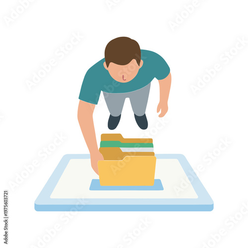 Man lifting box on a tablet