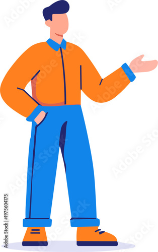 Illustration of a man in casual wear gesturing confidently outdoors