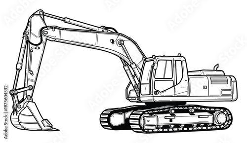 Heavy duty construction excavator machinery for earthmoving projects and digging operations in building development and infrastructure work applications