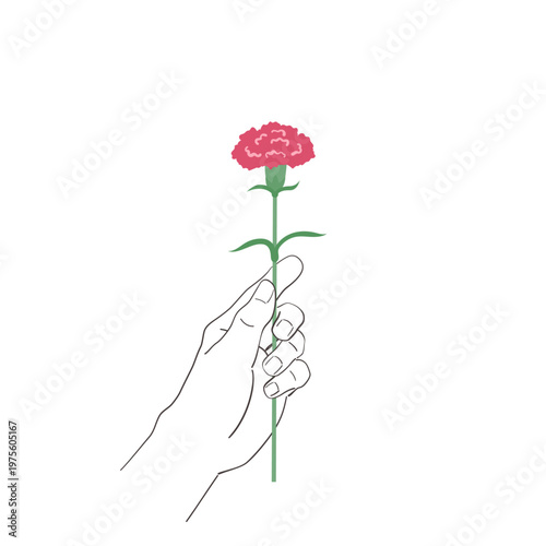 Carnation Flower Gift for Mother's Day Hand Holding Man Vector Illustration