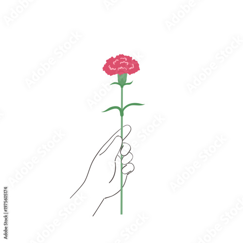 Carnation Flower Gift for Mother's Day Hand Holding Child Vector Illustration