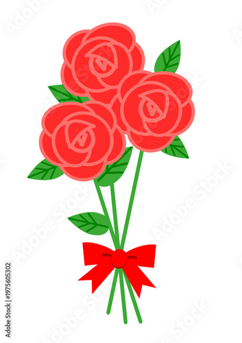 感謝と愛の赤いバラのリボンで束ねた花束 記念日・贈り物用イラスト