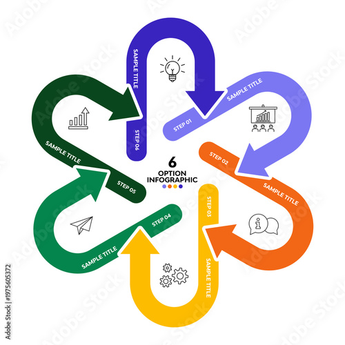 Infographic vector diagram arrow for business presentations. Infographic 6 options. Vector editable.