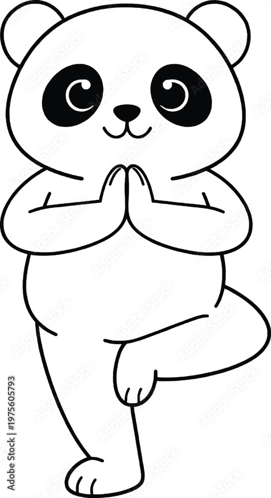 Obraz premium Cute panda doing yoga tree pose in black and white