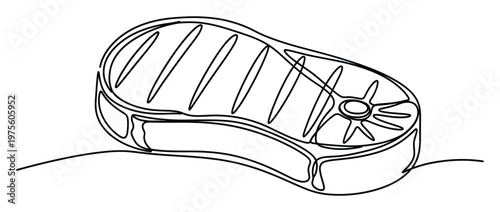 Continuous line drawing of a delicious grilled steak with distinctive char marks, perfect for culinary and food related projects, restaurant menu items, or cooking education materials