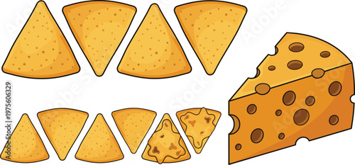 Cheese Collection with Different Slices and Wedges Including Swiss Cheese Block and Melted Pieces Dairy Food Vector Illustration Set