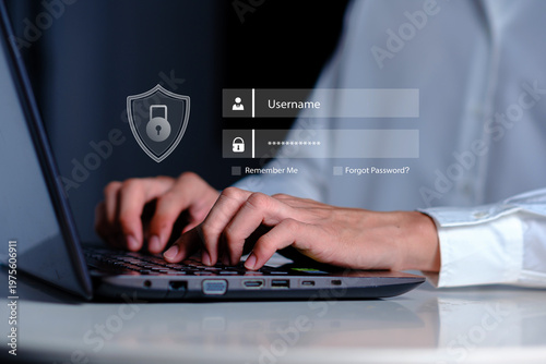 Cyber security login authentication user secure access interface, username and password protection, data privacy, network security, identity verification and online account protection