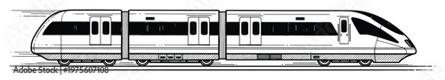 Modern highspeed passenger train traveling on railway tracks, a dynamic visual resource for mass transit and future transportation projects illustrating contemporary urban mobility.