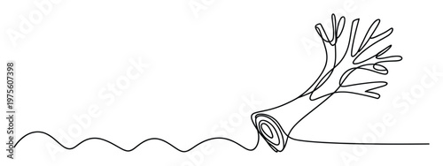 Minimalist continuous line drawing of a leafless tree with branches and a wavy base, ideal for naturethemed graphic projects, environmental preservation brochures, or modern ecological