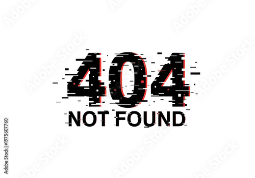 404 Not Found Error Page with Glitch Effect, Digital Code and Network Communication Issues
