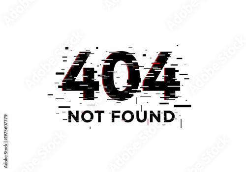 Pixelated 404 Not Found Error Message with Glitch Effect on a White Background, Digital Art