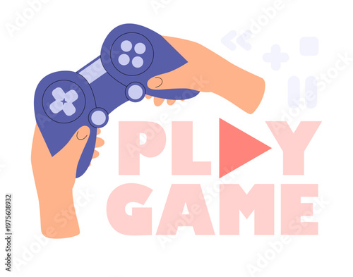 Hands holding game controller. Video gaming, online play, competition and entertainment concept. Flat vector illustration