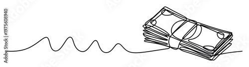 Continuous line drawing of a wavy path leading to a stack of money symbolizing financial journey earnings and business growth suitable for economic finance and investment presentations