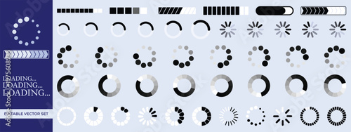 Loading Spinner and Progress Bar Elements Set – Circular Indicators, UI Preloader and Percentage Loader Vector Collection