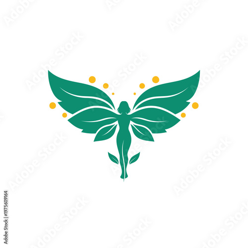 Green Leaf Fairy Logo With Feminine Silhouette For Nature Wellness And Eco Beauty Branding