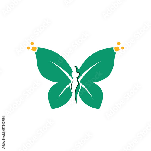 Butterfly Girl with Wings Leaf for Wellness Woman Healthy Life Nature Nutritions logo design.