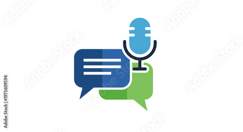 Speech bubble illustration with microphone for communication and podcasting concept