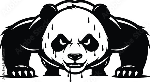 Aggressive panda illustration intense stare dripping sweat