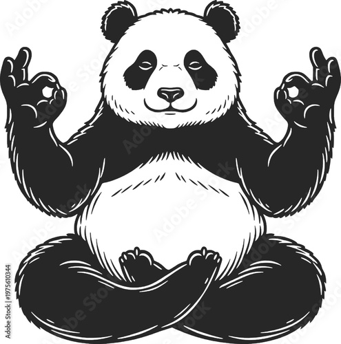 Panda sitting in meditation pose with hands in mudra