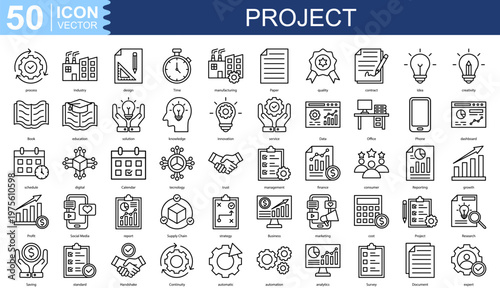 project  Icon Set Collection Pack Vector Illustration Concept. Containing process, Industry, design, Time, manufacturing icon
