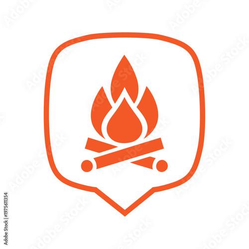 Campfire icon representing outdoor adventure, camping, and recreation. Stylized symbol in speech bubble, perfect for travel and nature themes.