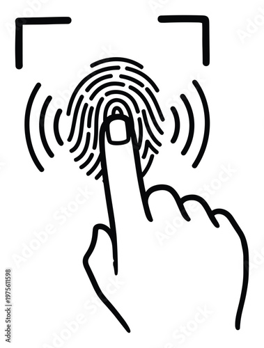 Hand pressing finger onto a fingerprint scanner icon demonstrating biometric identification technology, personal data security, and modern access control solutions for digital devices.