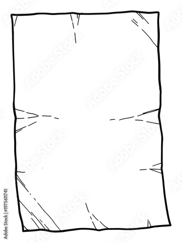 Hand drawn doodle style outline rectangular frame with subtle creases and folds providing a versatile graphic design element for notices and empty message backgrounds.