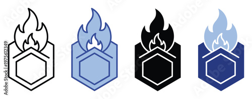A powerful shield icon with a blazing flame symbolizing security, energy, and robust protection, ideal for technology logos, app interfaces, and digital safety emblems