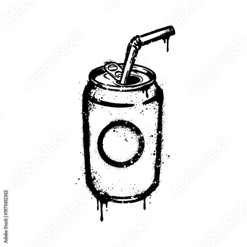 Soda Can With Straw In Urban Spray Paint Graffiti Style Silhouette