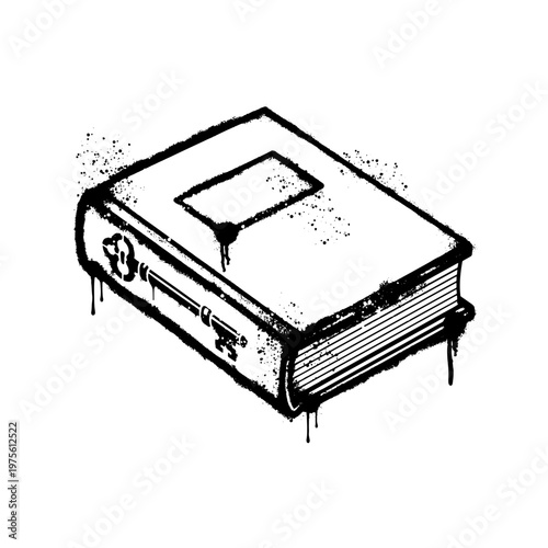 Old Book With Key Icon In Gritty Spray Paint Graffiti Style